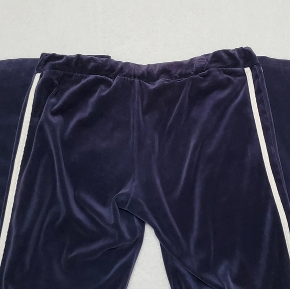 Vintage 90s Cute Girl Royal Blue Velour White Striped Low Rise Flare Track Pants - Picture 9 of 11